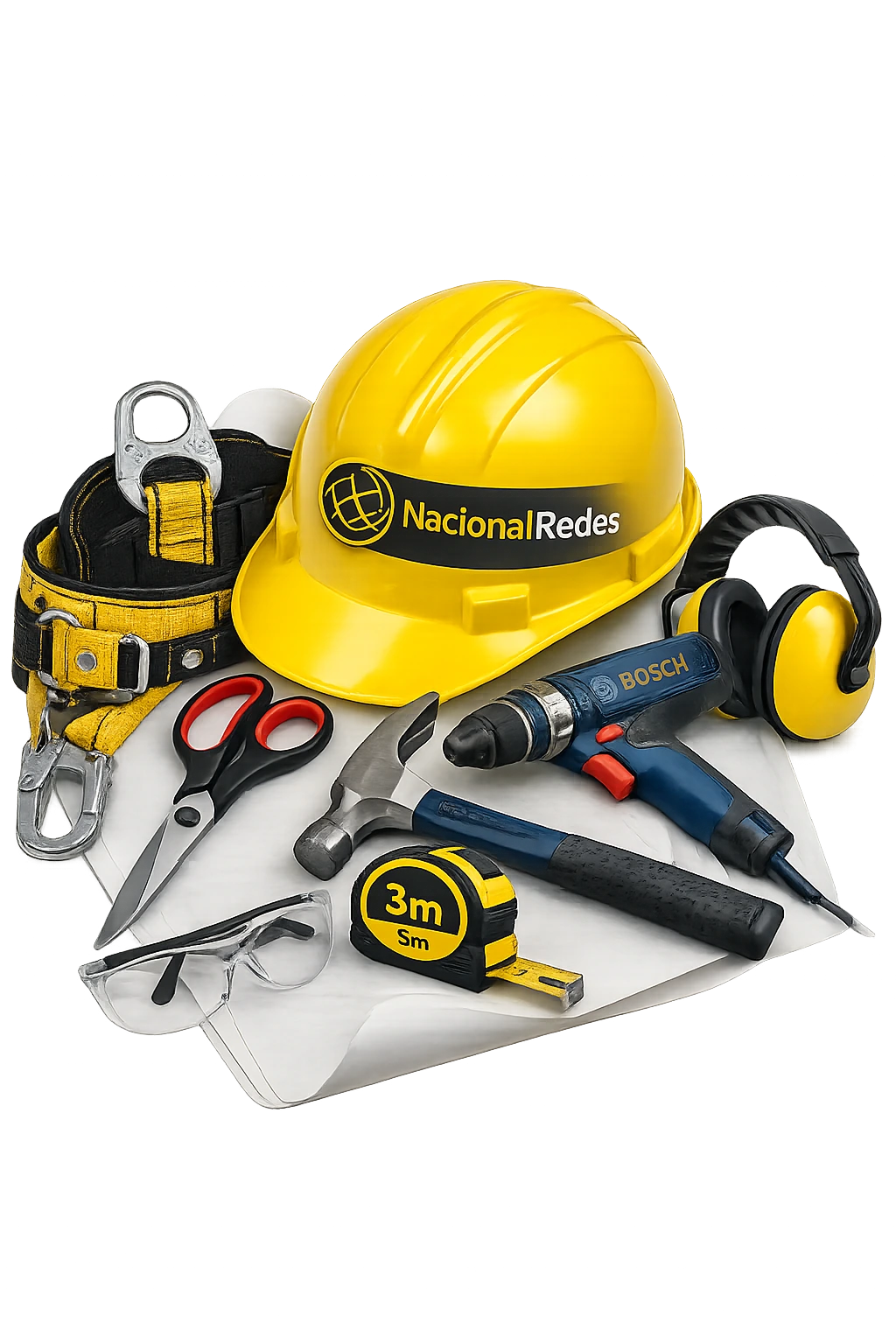 Ferramentas e equipamentos de proteção individual utilizados na instalação de redes de proteção